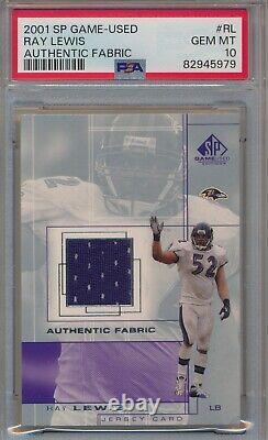 2001 Sp Game Used Ray Lewis Authentic Fabric Psa 10 Gem Mint Pop 2 Ravens