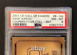 2001 Upper Deck Hank Aaron Hall Of Famers Authentic Bat Card Psa 8 Game Used Hof