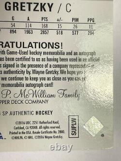 2015-16 Sp Authentic Limited On Card Auto Game Used Patch Wayne Gretzky 06/10
