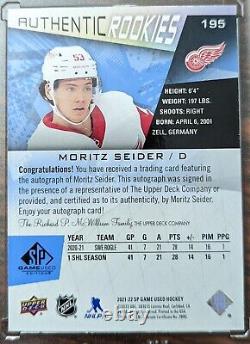 2021-22 UD SP Game Used Moritz Seider Blue Authentic Rookies Auto #195 Red Wings