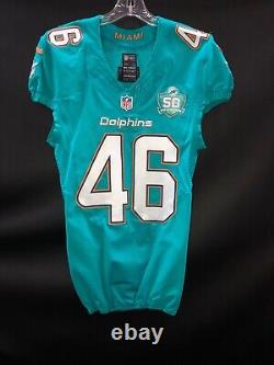 #46 Miami Dolphins Neville Hewitt Game Used Aqua Authentic Nike Jersey Yr-2014