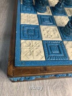 Authentic Mexican CHESS GAME SET Aztec Indians Spanish Conquistadors Carved