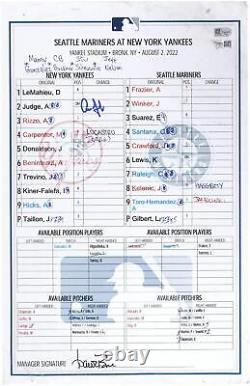 Game Used Aaron Judge Yankees Lineup Card Fanatics Authentic COA Item#12660792