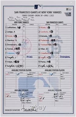 Game Used Anthony Volpe Yankees Lineup Card Fanatics Authentic COA Item#12785118