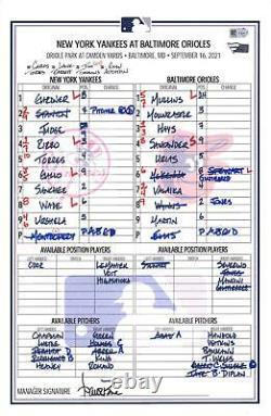 Game Used Yankees Lineup Card Fanatics Authentic COA Item#11626231