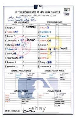 Game Used Yankees Lineup Card Fanatics Authentic COA Item#12412589