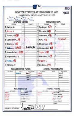 Game Used Yankees Lineup Card Fanatics Authentic COA Item#12412595