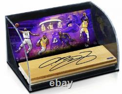 LEBRON JAMES Autographed Purple & Gold Game-Used Floor Display UDA LE 20/23