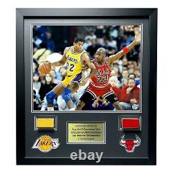 Michael Jordan Magic Johnson Authentic Game Used Bulls Lakers Floors Framed COA