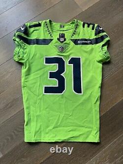 Seattle Seahawks NFL Authentic Game Worn Used Color Rush Jersey #31 Deejay