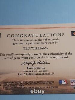 Ted Williams Authentic Game Used Pants Patch 2002 Fleer Classic Cuts NM-M