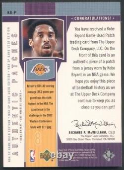 2001-02 Ud Kobe Bryant Authentic Patches Sp Jeu Utilisé #'d À 100 Lakers Hof