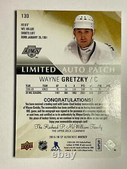2015-16 Sp Authentic Limited Sur Carte Jeu Automatique Patch D'occasion Wayne Gretzky 06/10