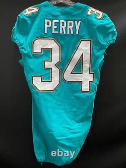 #34 Senorise Perry Miami Dolphins Jeu Utilisé Nike Aqua Authentic Jersey