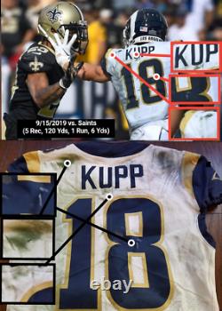 Cooper Kupp 2019 Jeu Usé Photo Usée Correspondait NFL Rams Maillot De Football Authentique