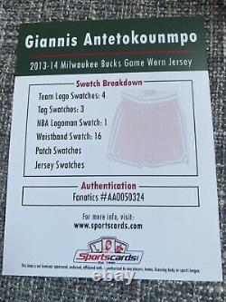 Giannis Antetokounmpo 2013-14 Bucks Game Worn Shorts Swatch Authentique Avec Coa
