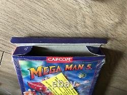 Mega Man 5 Nes Cartouche Authentique, Boîte, Cellophane D'origine Et Étiquette De Suspension