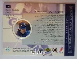 Wayne Gretzky 2000-2001 Upper Deck Authentic Jeu Utilisé Puck Card Gm1